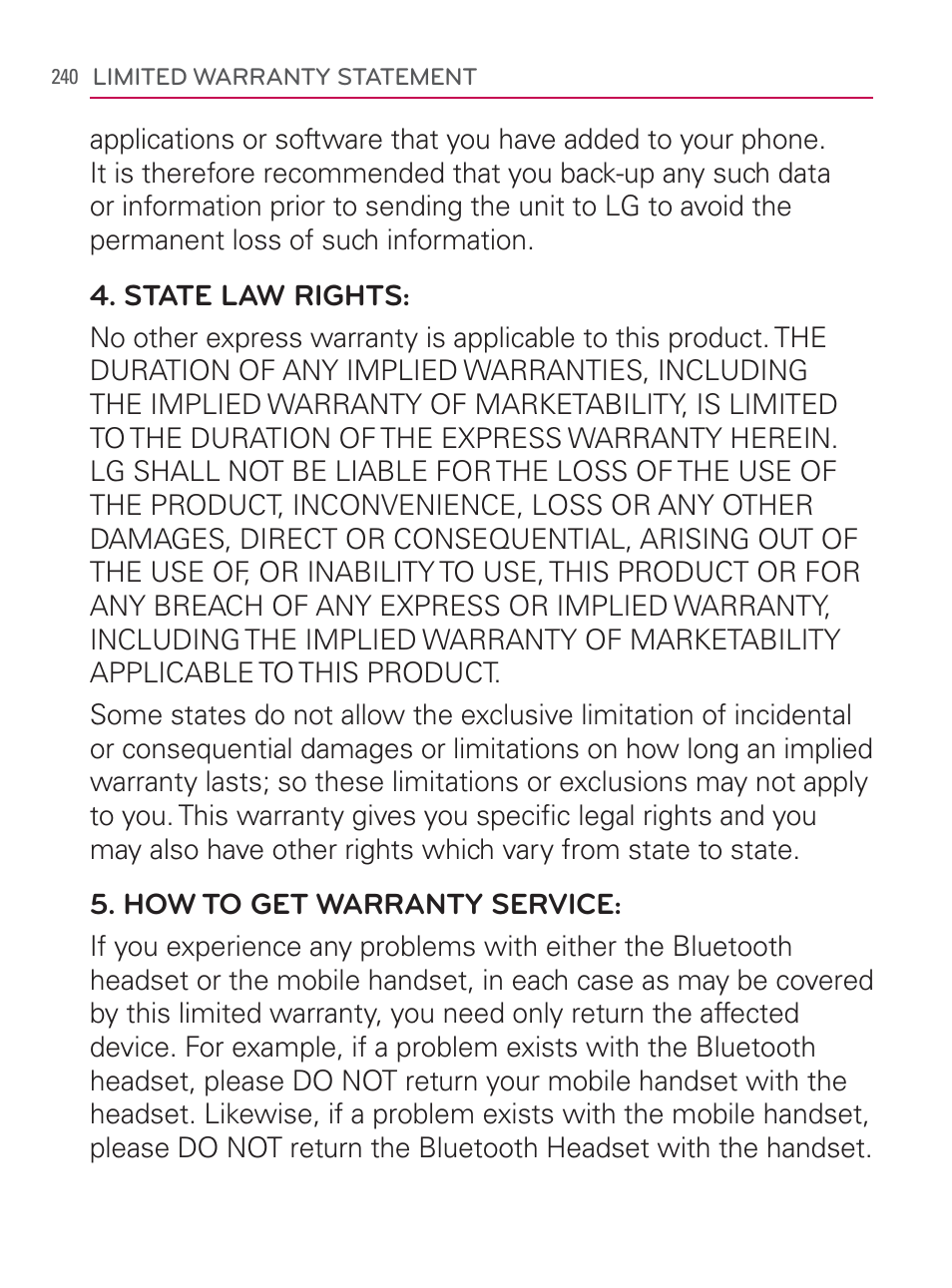 LG LGVM670 User Manual | Page 242 / 243