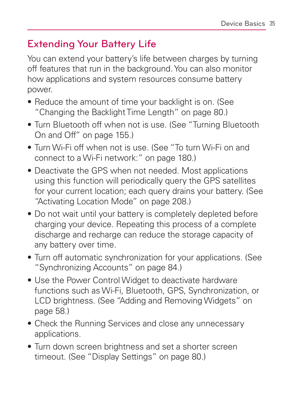 Extending your battery life | LG LGVM670 User Manual | Page 37 / 243