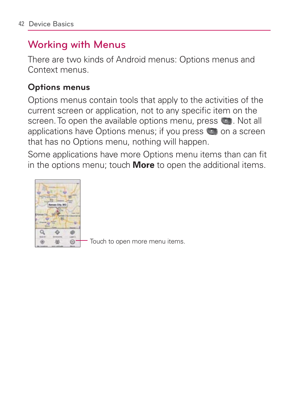 Working with menus | LG LGVM670 User Manual | Page 44 / 243