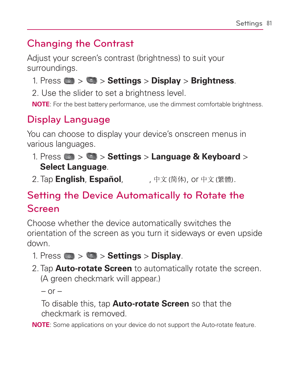 Changing the contrast, Display language | LG LGVM670 User Manual | Page 83 / 243