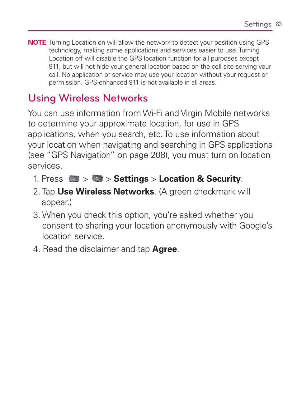 Using wireless networks | LG LGVM670 User Manual | Page 85 / 243