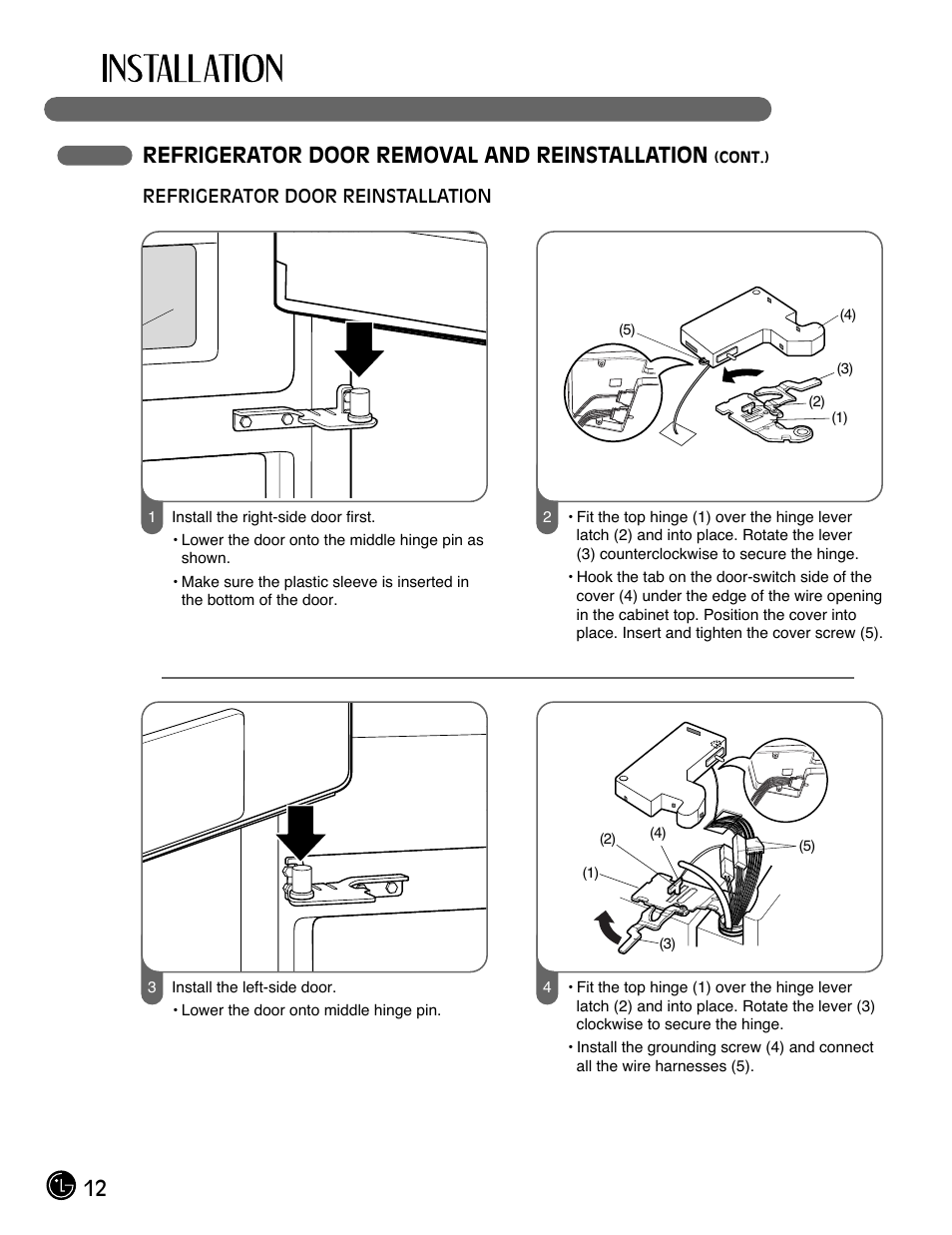 12 refrigerator door removal and reinstallation | LG LMX28994ST User Manual | Page 12 / 55
