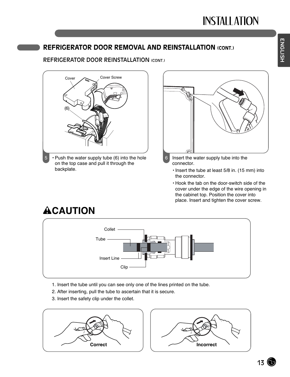 Wcaution, 13 refrigerator door removal and reinstallation | LG LMX28994ST User Manual | Page 13 / 55