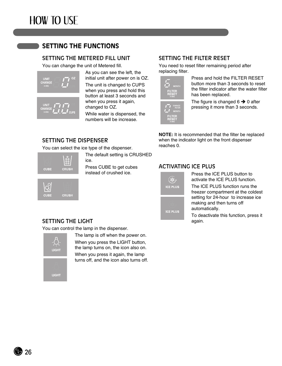 26 setting the functions | LG LMX28994ST User Manual | Page 26 / 55