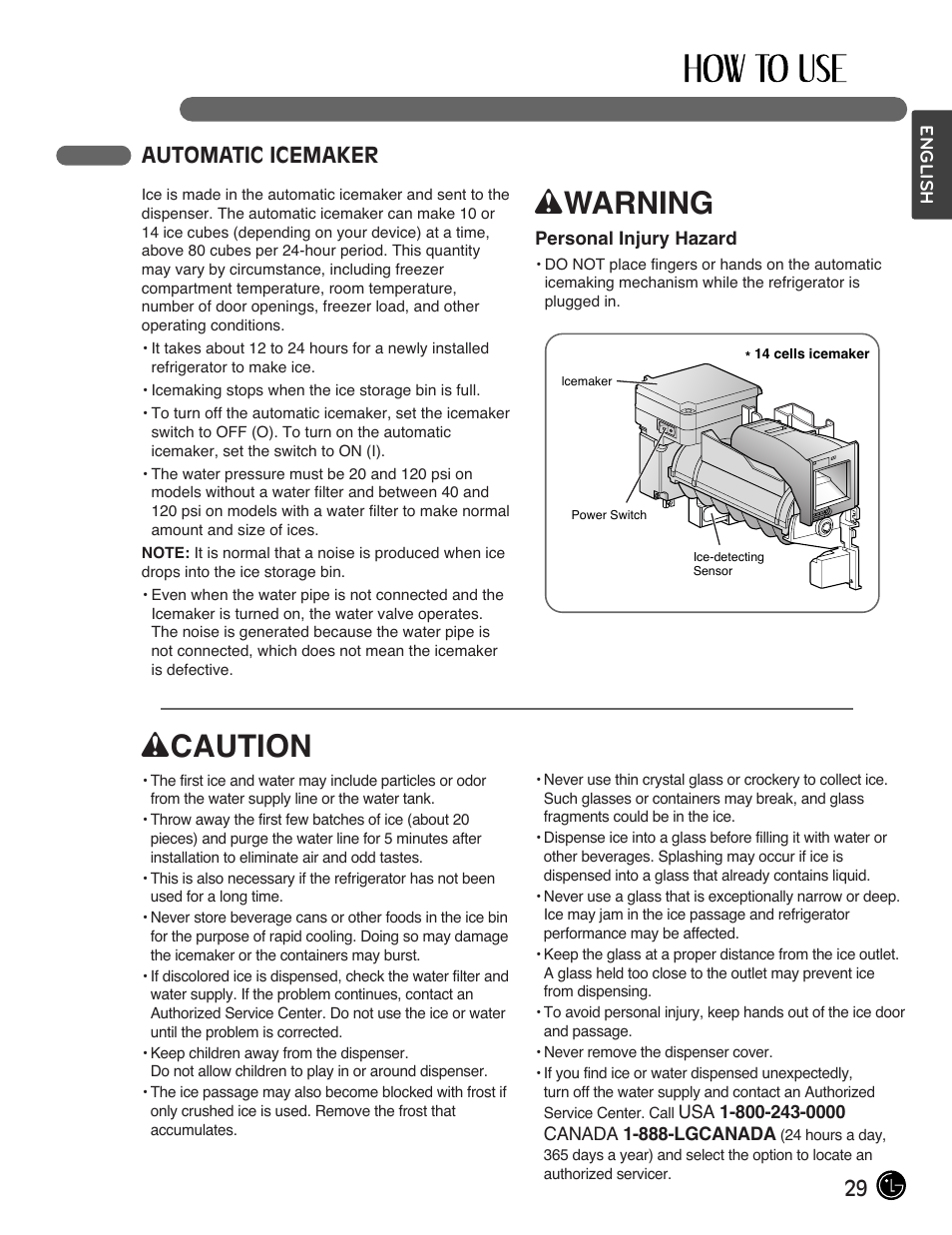 Wwarning, Wcaution, 29 automatic icemaker | LG LMX28994ST User Manual | Page 29 / 55