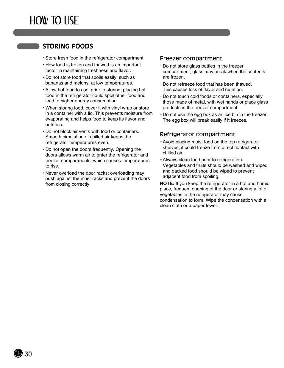 30 storing foods | LG LMX28994ST User Manual | Page 30 / 55