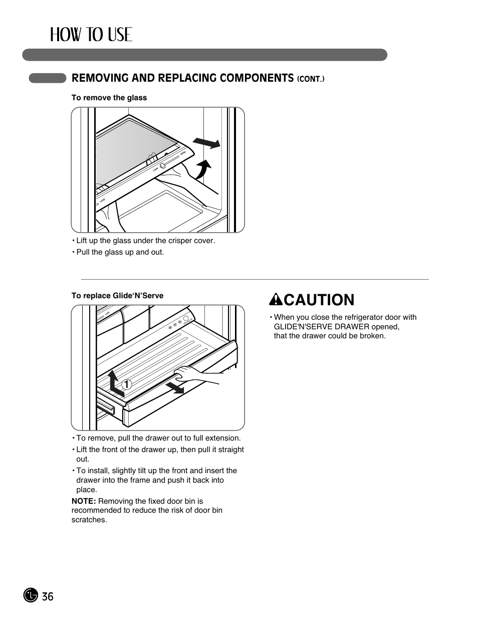 Wcaution, 36 removing and replacing components | LG LMX28994ST User Manual | Page 36 / 55