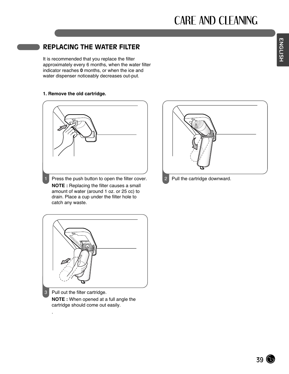 39 replacing the water filter | LG LMX28994ST User Manual | Page 39 / 55