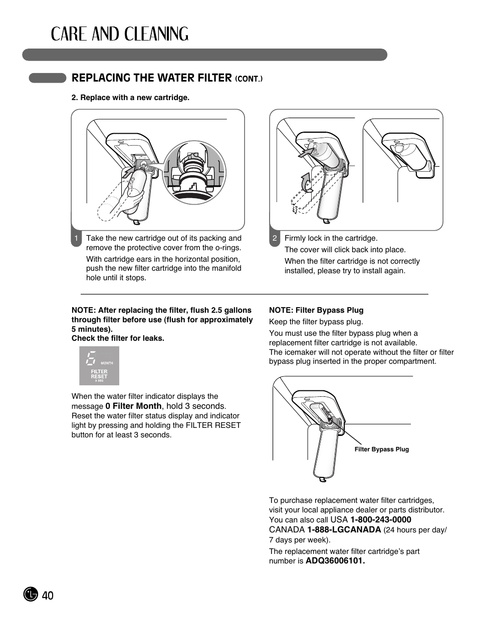 40 replacing the water filter | LG LMX28994ST User Manual | Page 40 / 55
