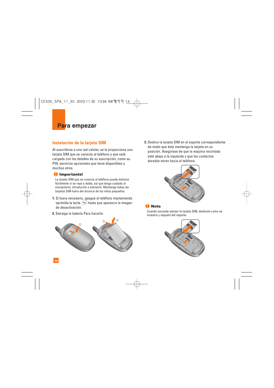 Para empezar | LG CE500 User Manual | Page 110 / 195