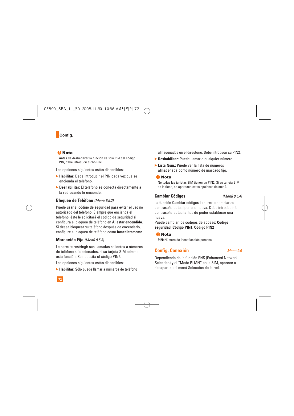 Config. conexión | LG CE500 User Manual | Page 168 / 195