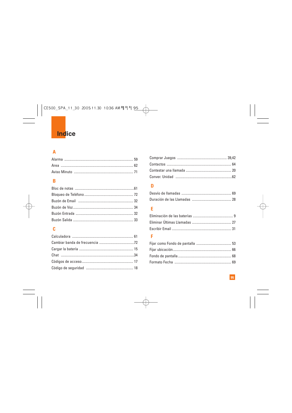 Indice | LG CE500 User Manual | Page 191 / 195