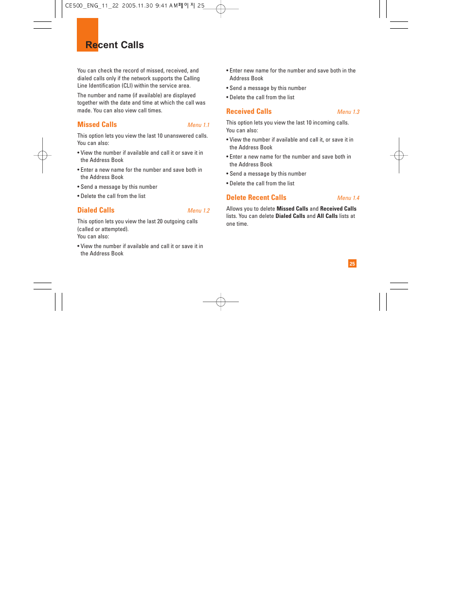 Recent calls | LG CE500 User Manual | Page 29 / 195