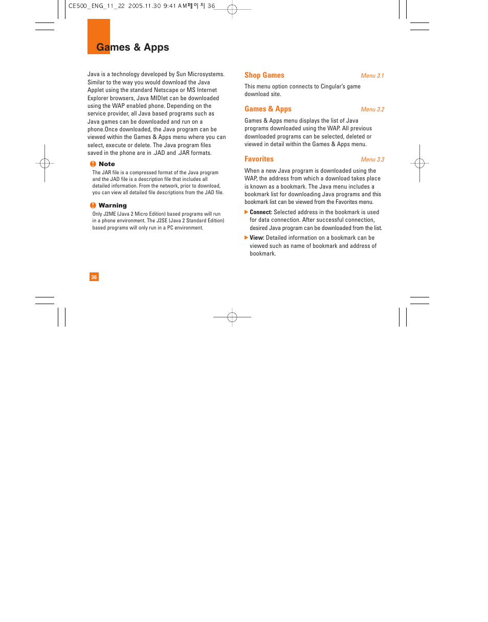 Games & apps | LG CE500 User Manual | Page 40 / 195