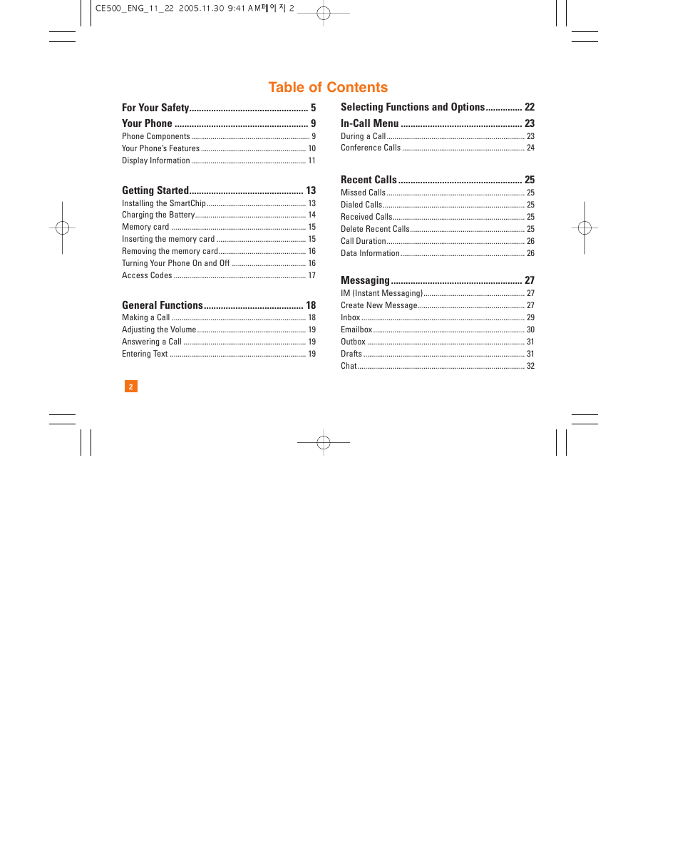 LG CE500 User Manual | Page 6 / 195