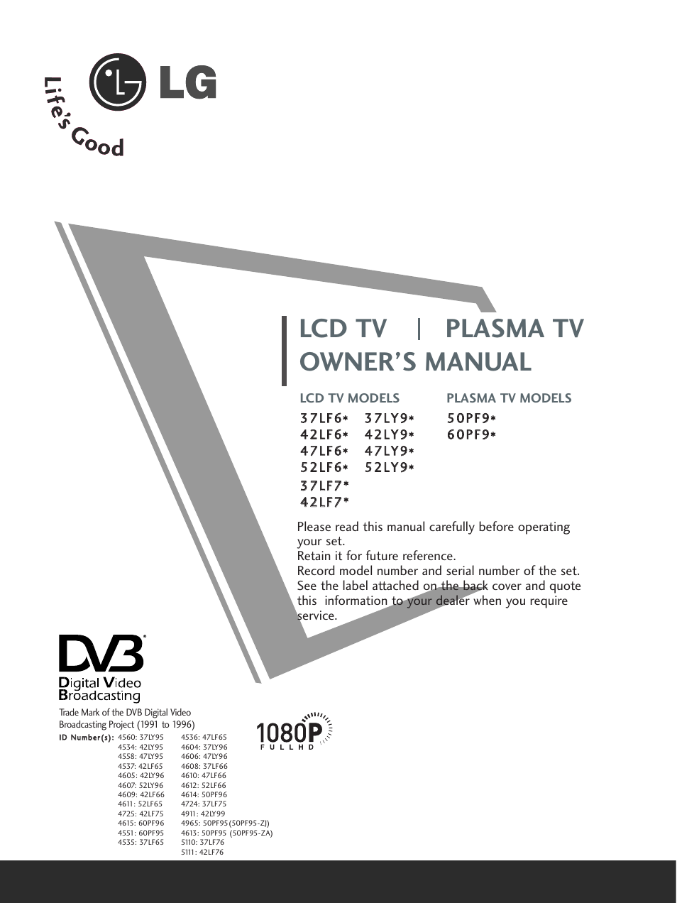 LG 37LF65 User Manual | 116 pages