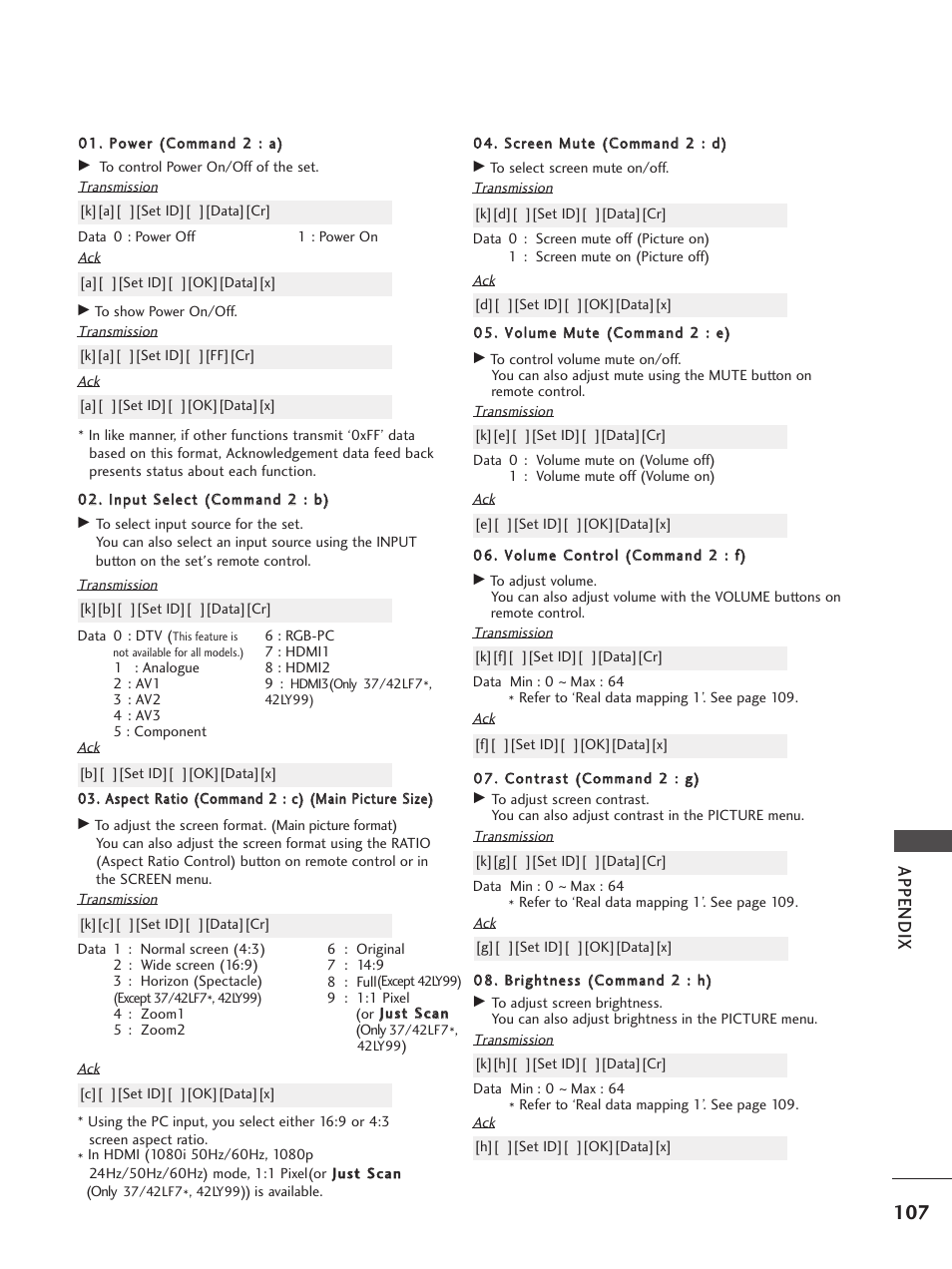 Appendix | LG 37LF65 User Manual | Page 109 / 116
