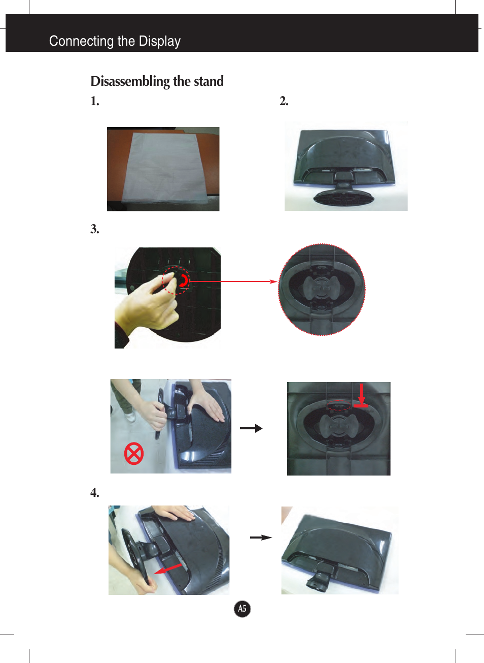 Disassembling the stand, Connecting the display disassembling the stand | LG W2053TP-PF User Manual | Page 6 / 31