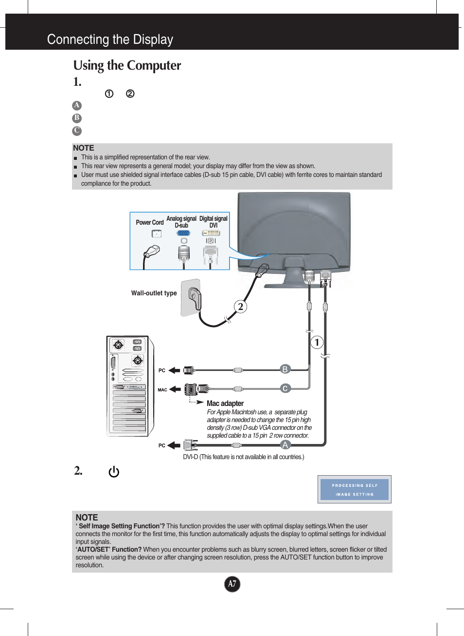 Using the computer, Connecting the display | LG W2053TP-PF User Manual | Page 8 / 31