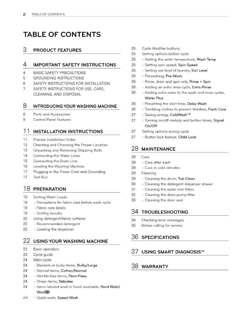 LG WM3250HWA User Manual | Page 3 / 81