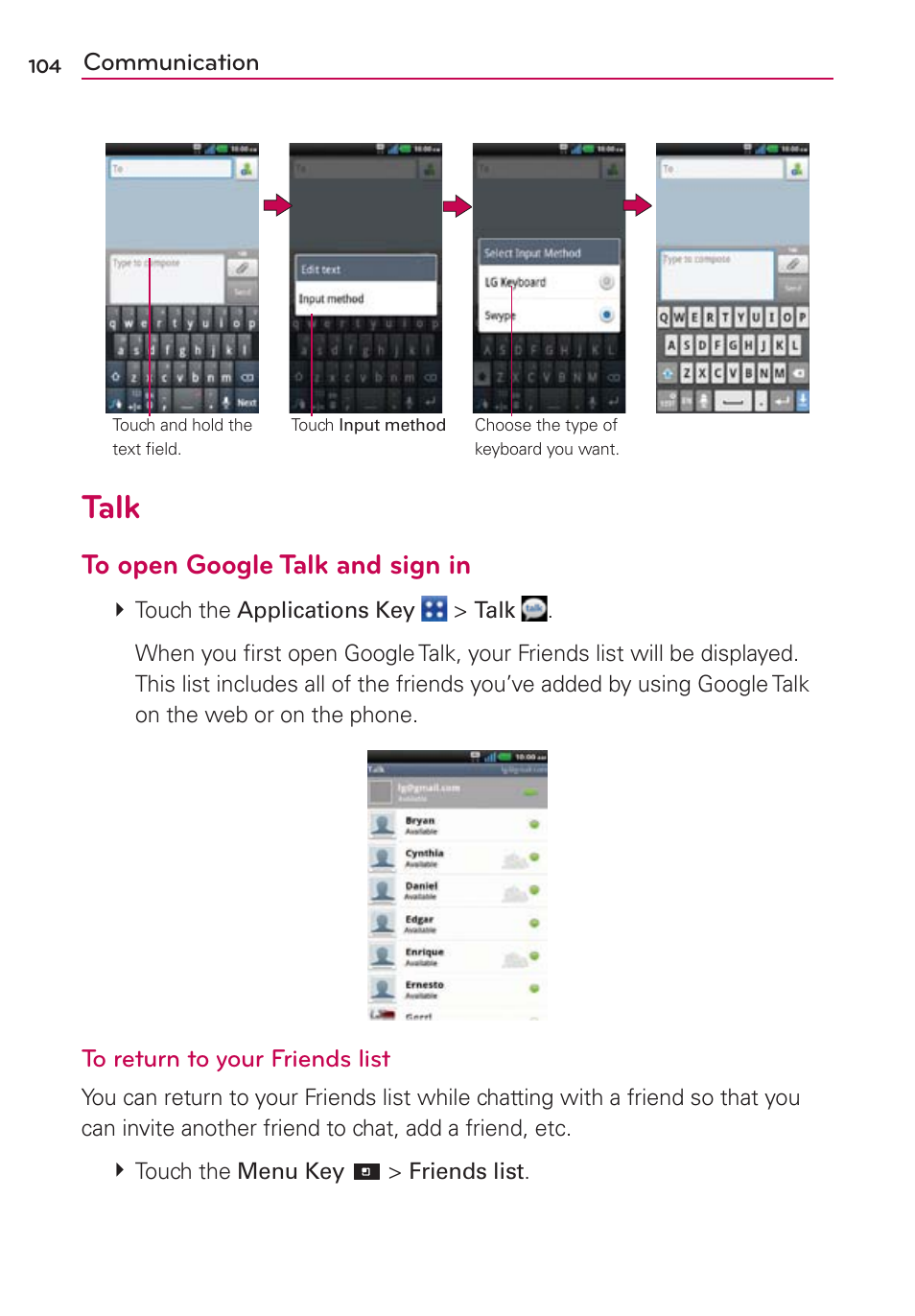 Talk | LG LGMS840 User Manual | Page 106 / 200