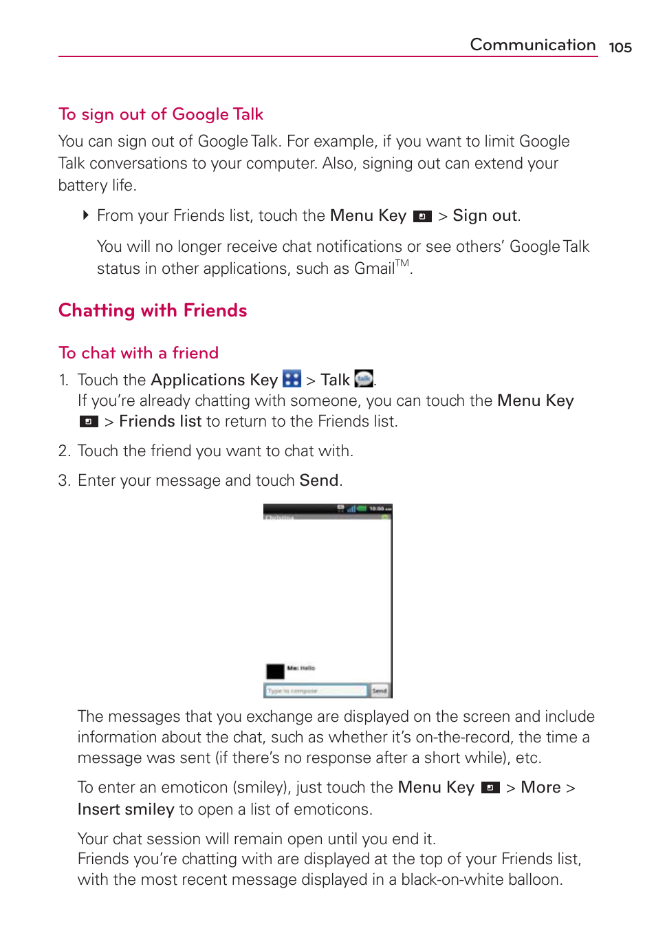 Chatting with friends | LG LGMS840 User Manual | Page 107 / 200