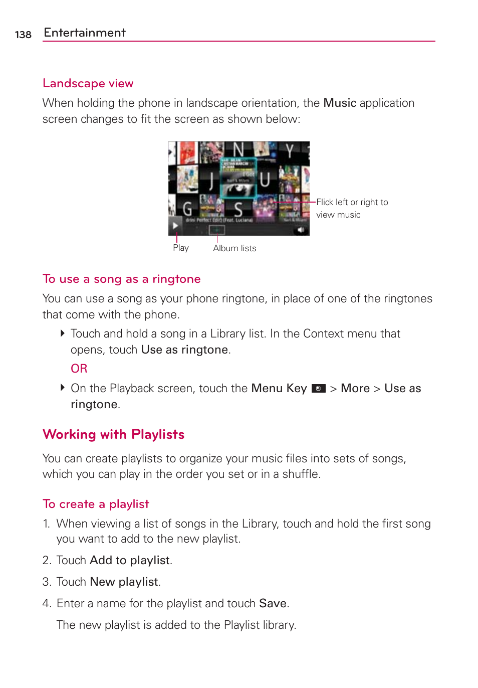 Working with playlists | LG LGMS840 User Manual | Page 140 / 200