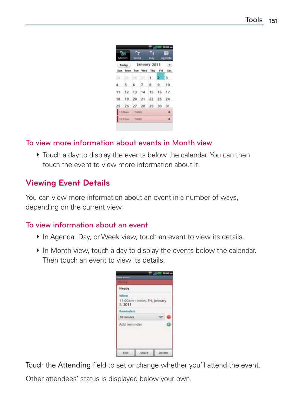 Viewing event details | LG LGMS840 User Manual | Page 153 / 200