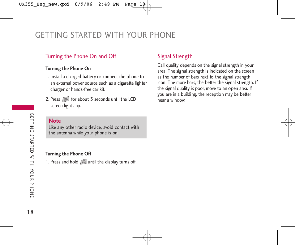 Getting started with your phone | LG UX355 User Manual | Page 18 / 98