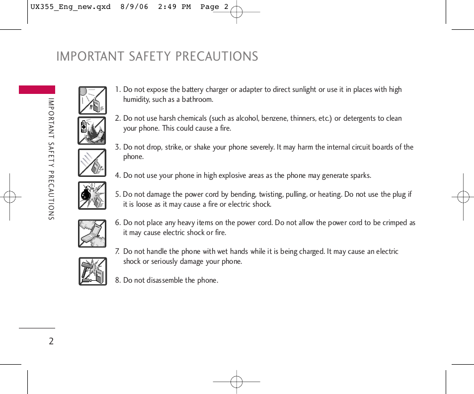 Important safety precautions | LG UX355 User Manual | Page 2 / 98