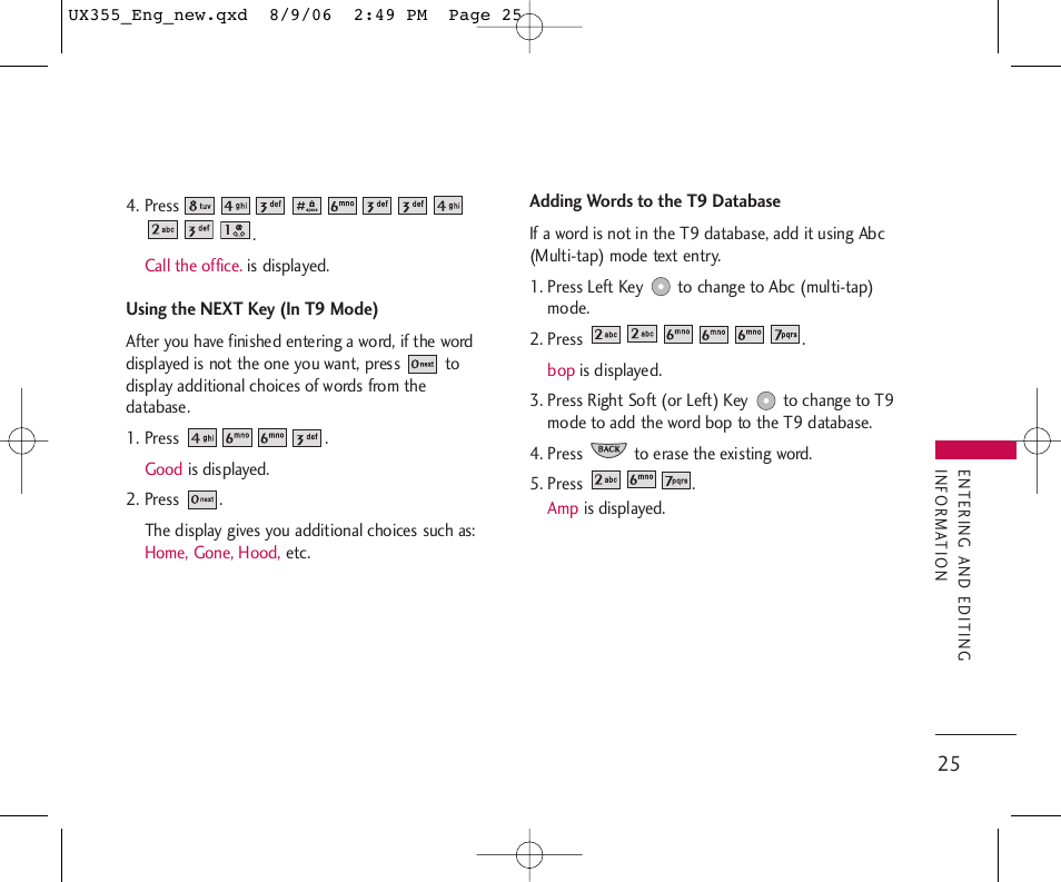 LG UX355 User Manual | Page 25 / 98