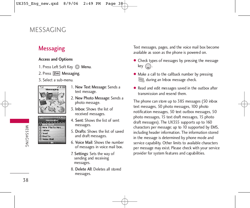 Messaging | LG UX355 User Manual | Page 38 / 98