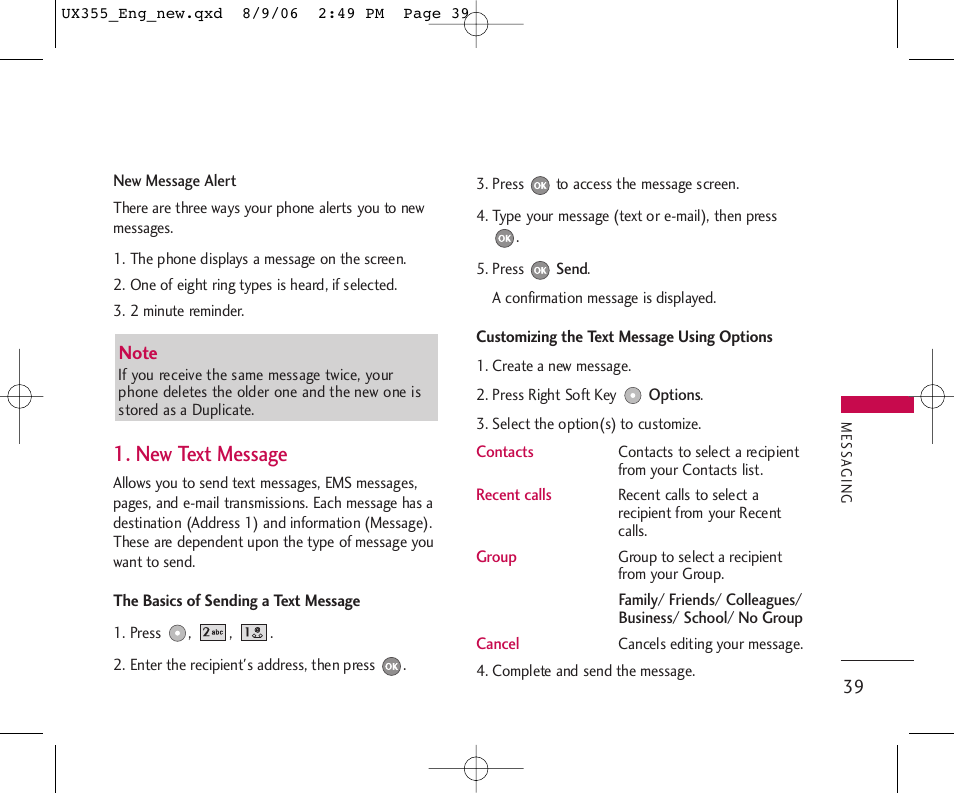 New text message | LG UX355 User Manual | Page 39 / 98