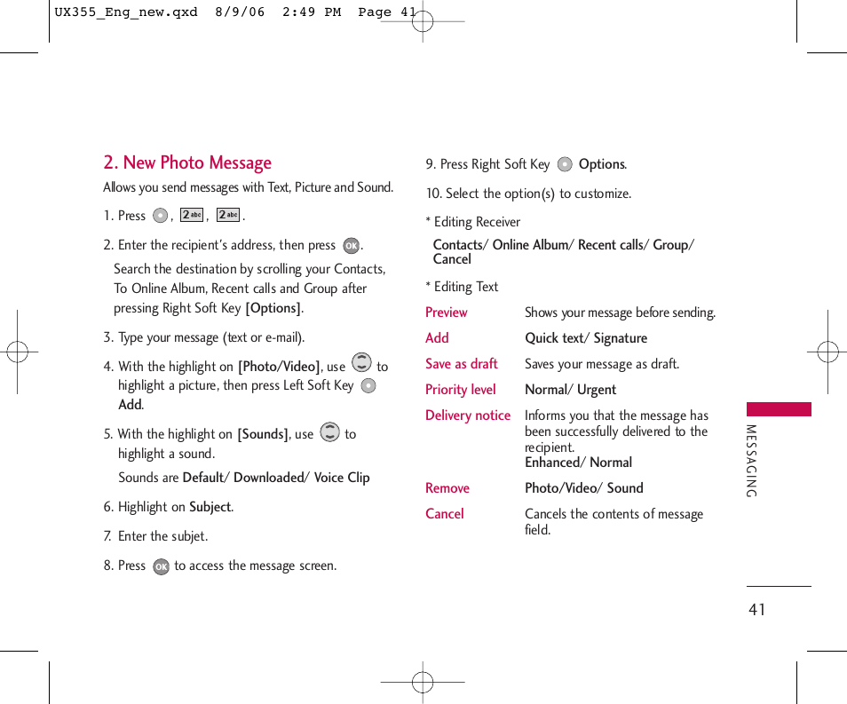 New photo message | LG UX355 User Manual | Page 41 / 98