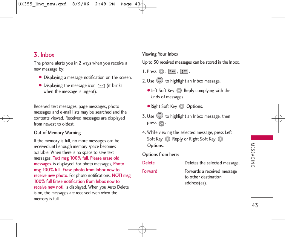 Inbox | LG UX355 User Manual | Page 43 / 98