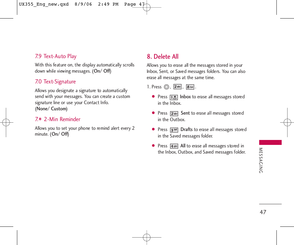 Delete all | LG UX355 User Manual | Page 47 / 98