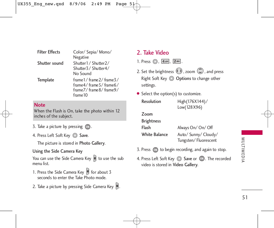 Take video | LG UX355 User Manual | Page 51 / 98