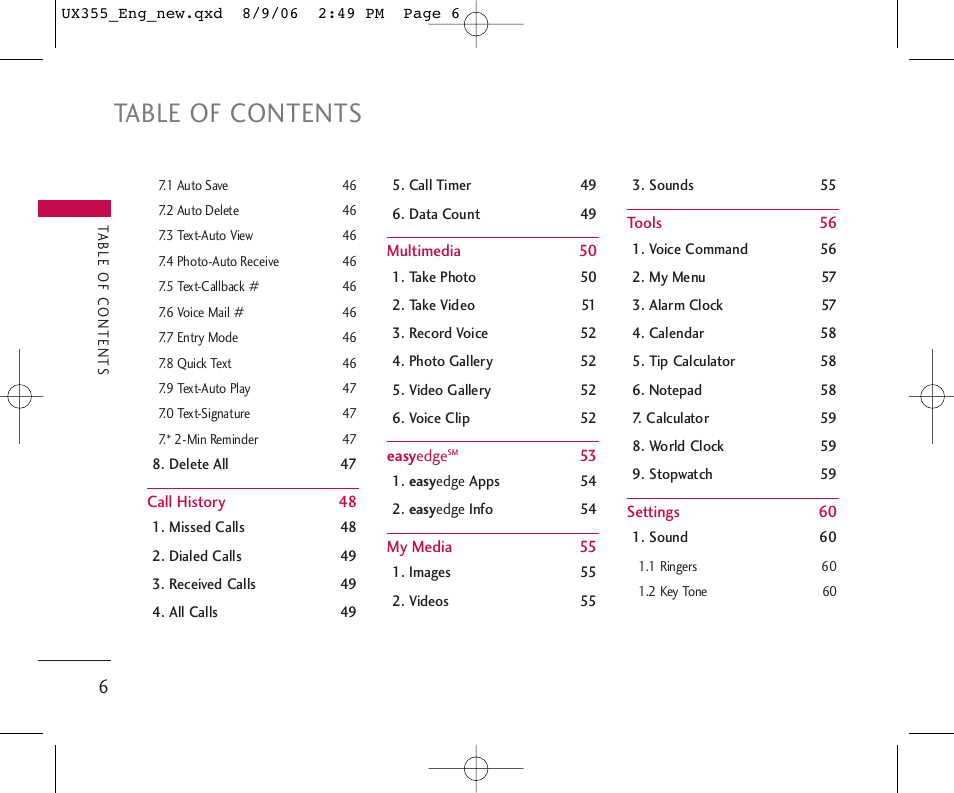 LG UX355 User Manual | Page 6 / 98