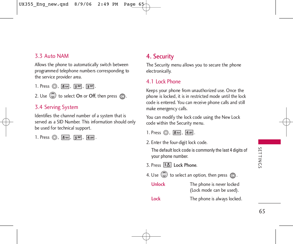 Security | LG UX355 User Manual | Page 65 / 98