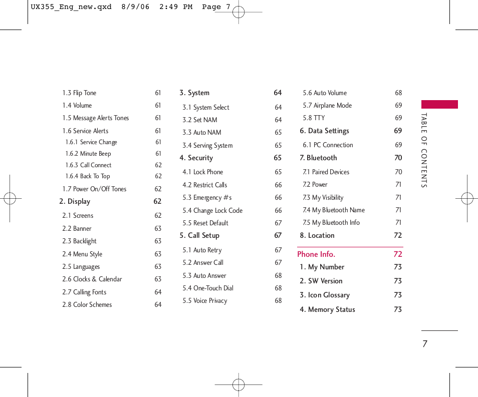 LG UX355 User Manual | Page 7 / 98