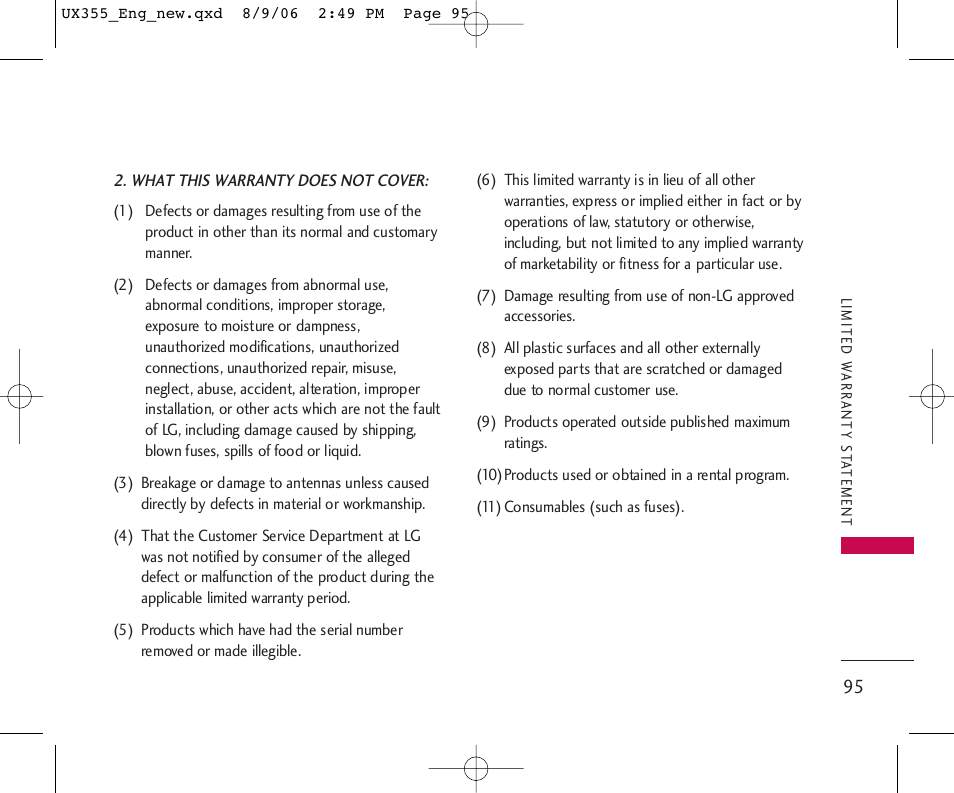 LG UX355 User Manual | Page 95 / 98