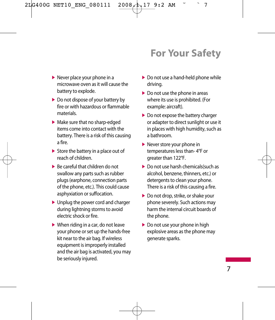 For your safety | LG LG400G User Manual | Page 10 / 171