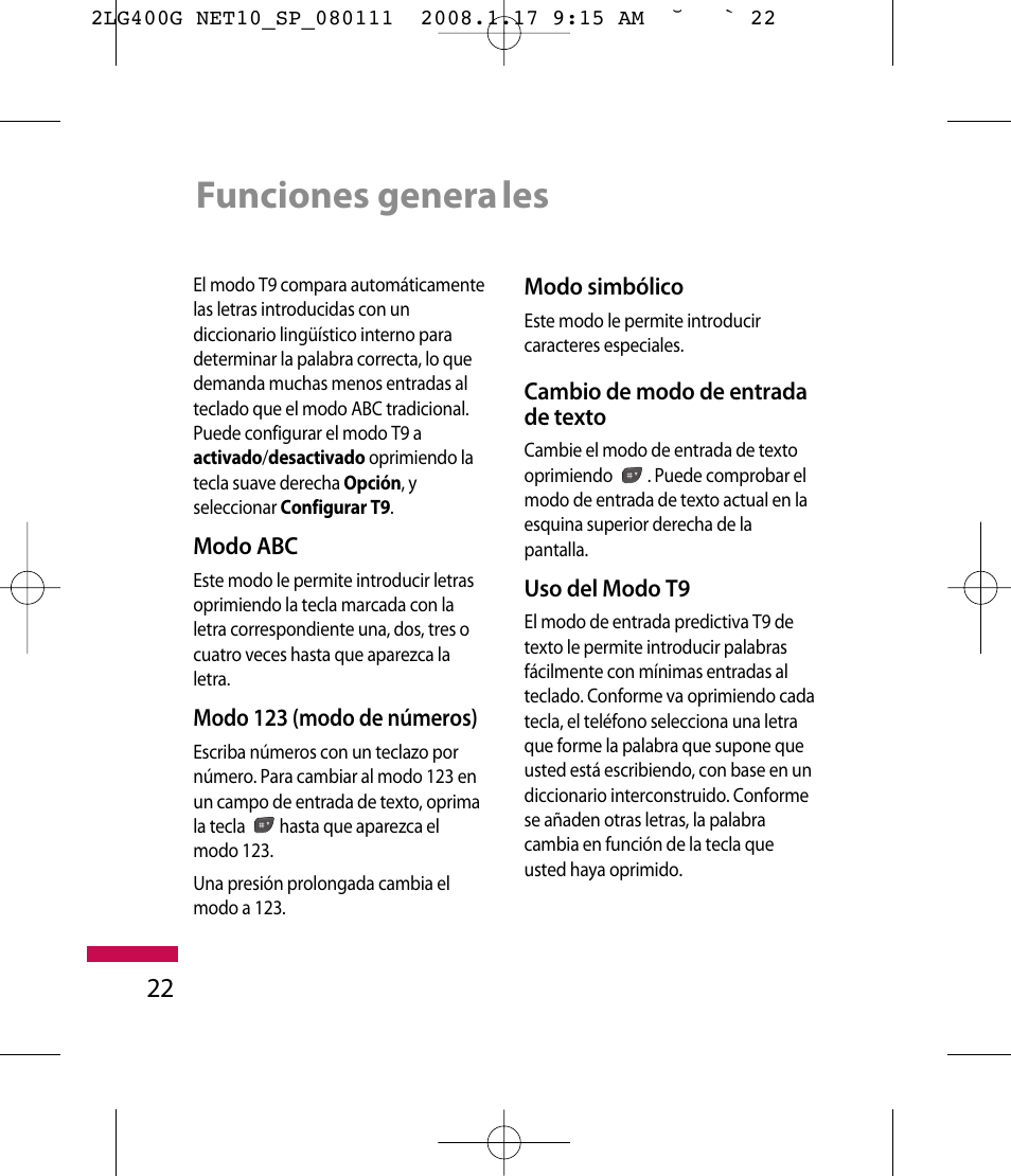 Funciones genera les | LG LG400G User Manual | Page 106 / 171