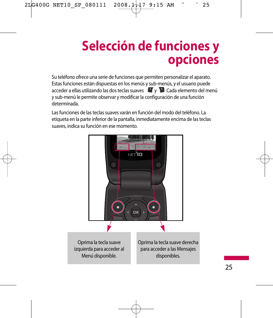 Selección de funciones y opciones | LG LG400G User Manual | Page 109 / 171