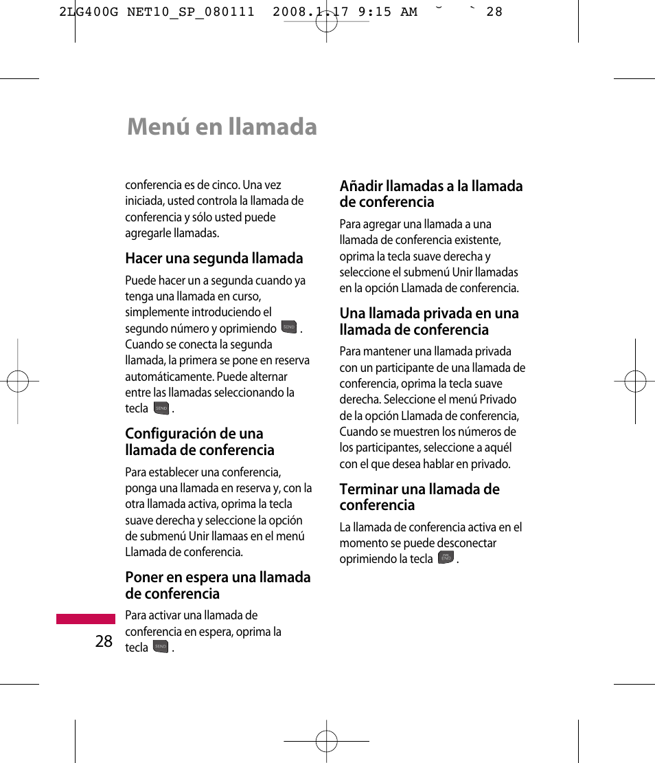 Menú en llamada | LG LG400G User Manual | Page 112 / 171