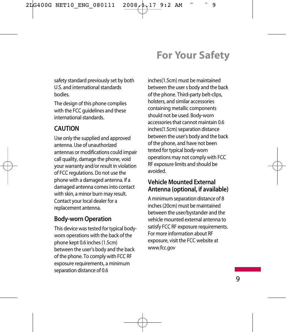 For your safety | LG LG400G User Manual | Page 12 / 171