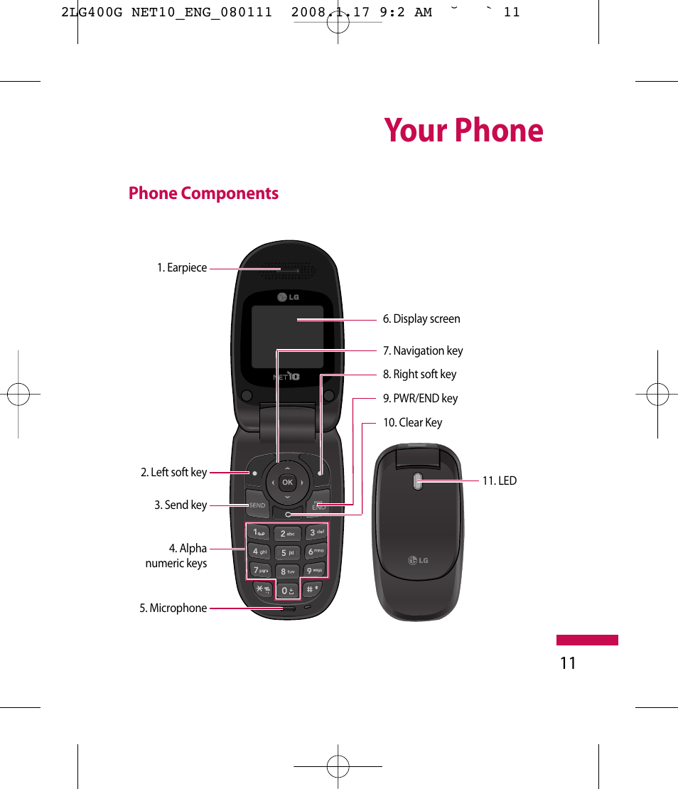 Your phone, 11 phone components | LG LG400G User Manual | Page 14 / 171