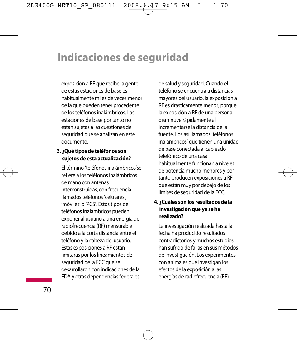 Indicaciones de seguridad | LG LG400G User Manual | Page 154 / 171