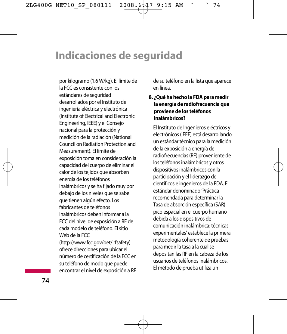 Indicaciones de seguridad | LG LG400G User Manual | Page 158 / 171