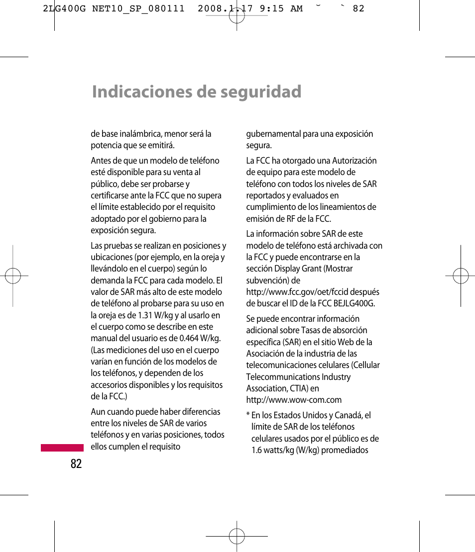 Indicaciones de seguridad | LG LG400G User Manual | Page 166 / 171